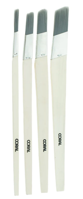 Coral Precision Angled Lining Fitch Paint Brushes with Platinum Easy Clean Filaments 4 piece set