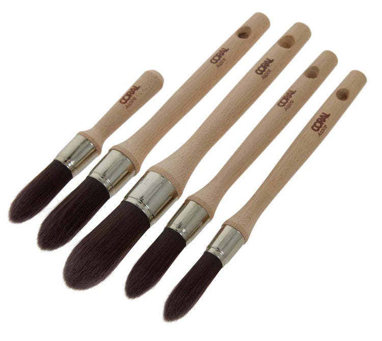 Coral Aspire Round Sash Paint Brush Synthetic Detail Pointed Stubby Set 5 Piece