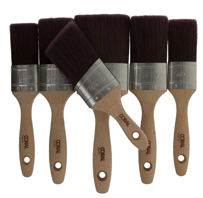 Coral Aspire Oval Angle Paint Brush Set - Professional Synthetic Blend - 6 Piece