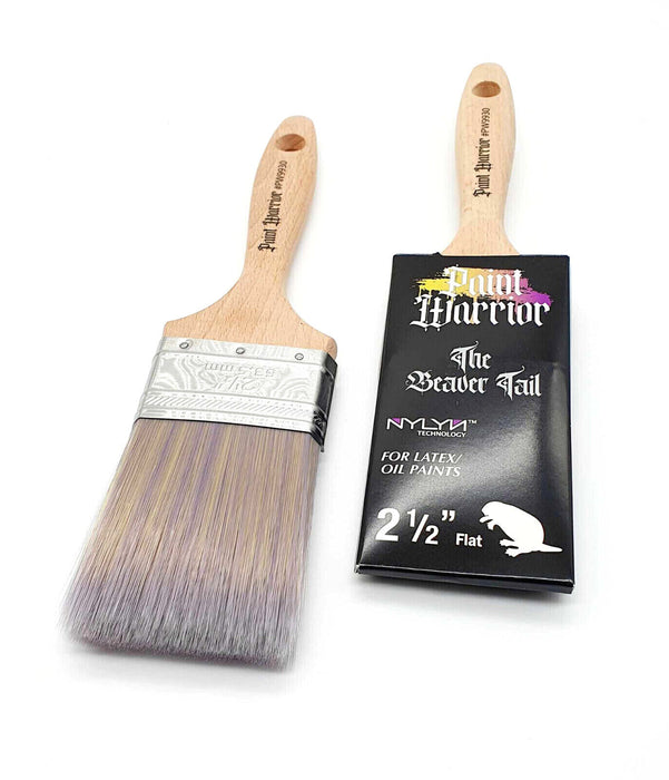 PAINT WARRIOR BEAVER TAIL BoxSet Straight Cut Flat Paint Brushes - Polyester Blend 1.5", 2" 2.5"