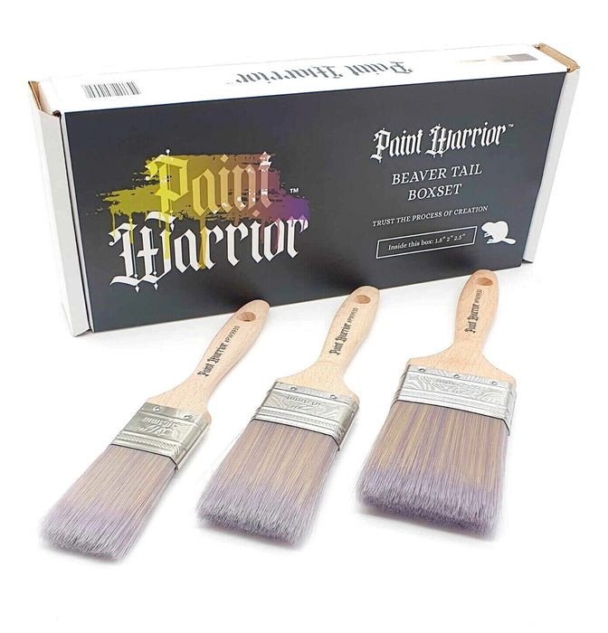 PAINT WARRIOR BEAVER TAIL BoxSet Straight Cut Flat Paint Brushes - Polyester Blend 1.5", 2" 2.5"