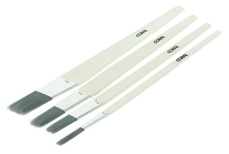 Coral Precision Angled Lining Fitch Paint Brushes with Platinum Easy Clean Filaments 4 piece set