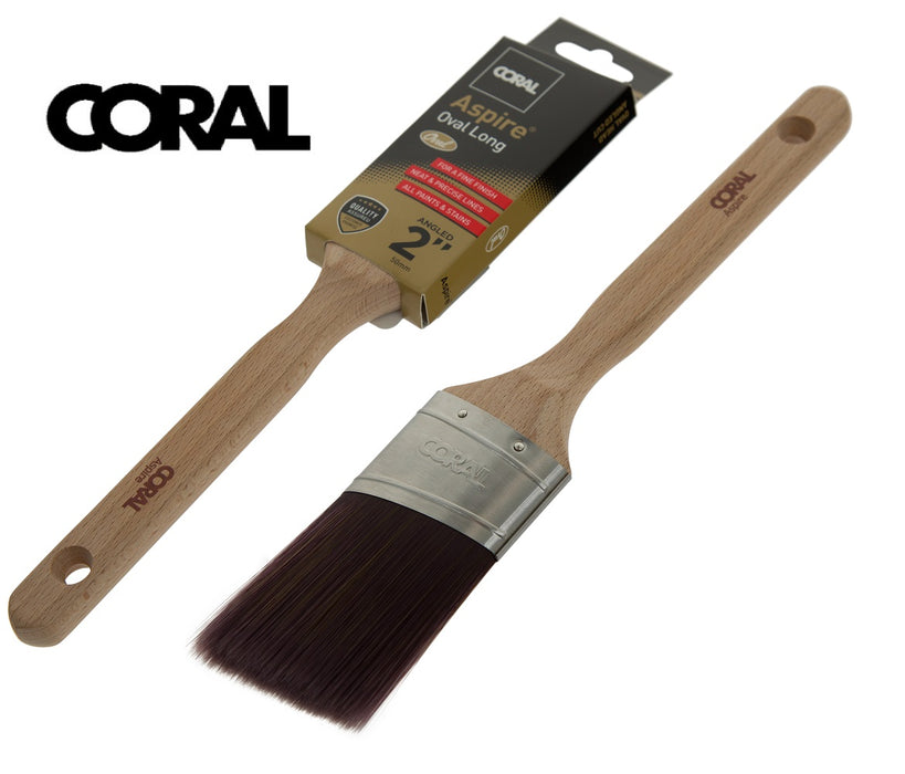 Coral Aspire 2" Inch Oval Paint Brush with Angled Cut Long Handle for Professional Results