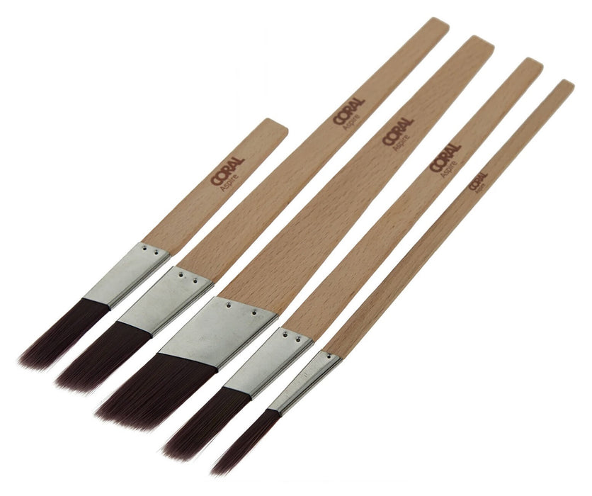 Coral Aspire Flat Fitch Angled Paint Brush Slant Lining Synthetic Set 5 Piece