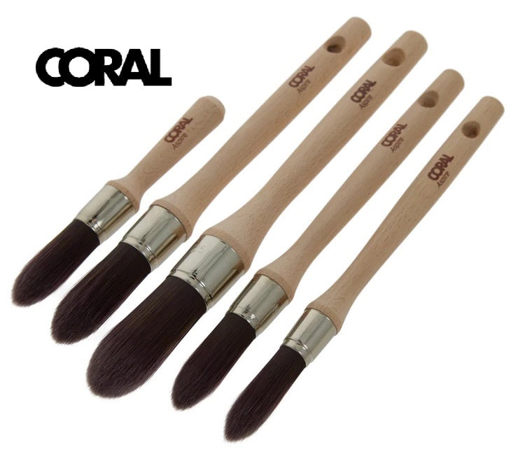 Coral Aspire Round Sash Paint Brush Synthetic Detail Pointed Stubby Set 5 Piece