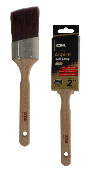 Coral Aspire 2" Inch Oval Paint Brush with Angled Cut Long Handle for Professional Results