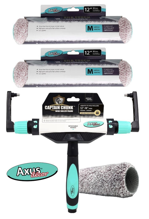 Axus Silk Touch 12" Medium Pile Paint Roller Sleeve Bundle - Captain Chunk Roller Cage