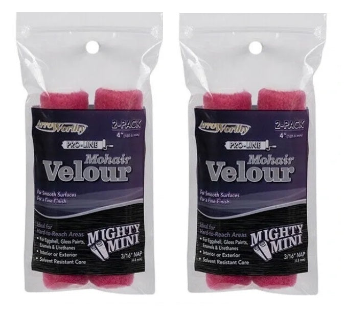 Arroworthy Mohair Velour 4" Inch Roller Sleeves - 3/16in / 5mm NAP (Mighty Mini)