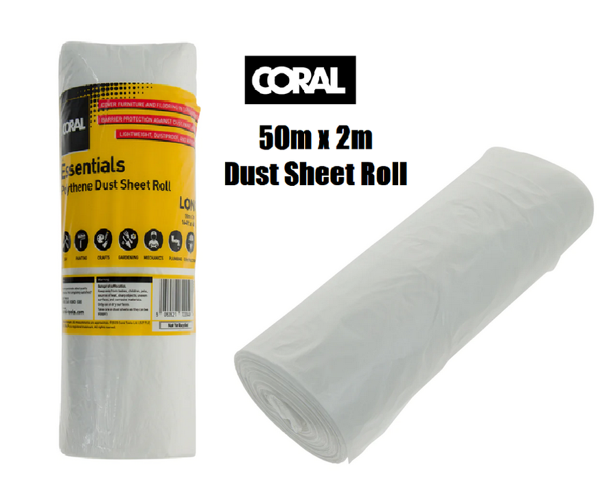 Coral Dust Sheet Roll Cover 2M x 50M Plastic Clear Polythene