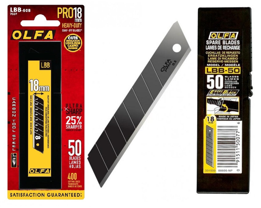 OLFA EXCEL BLACK Ultra Sharp Snap Off Blades 18mm (Pack Of 50)