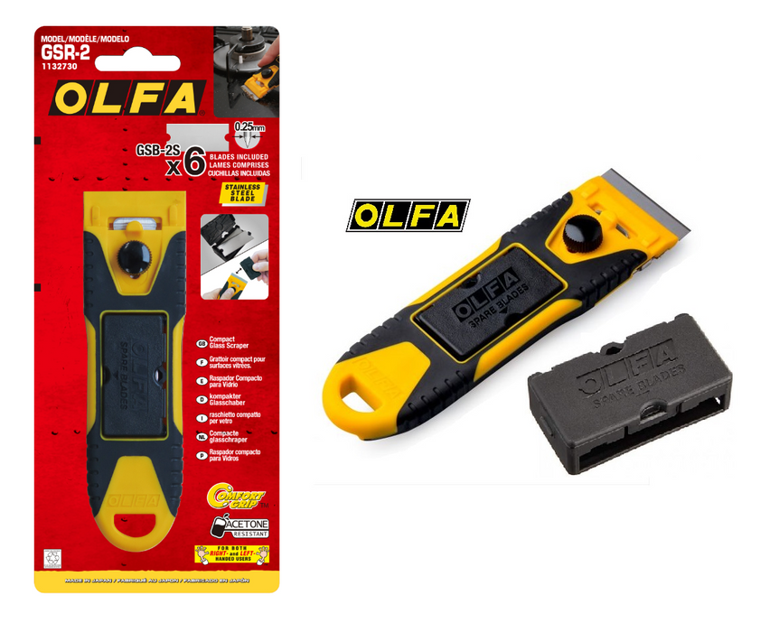 Olfa Slim Glass Scraper With Replacement Blades (6 Pack)